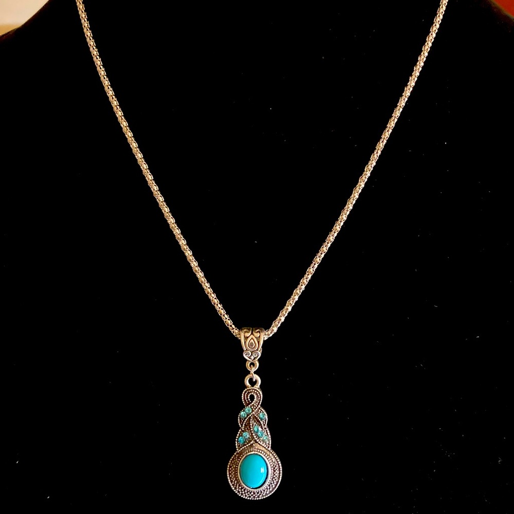 Vintage turqoise with sapphire inlaid with silver necklace